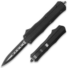 Spear Edge Black OTF Knife w/Comfort Grip Handle Double Edge