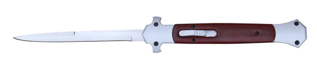 MAGO 13" OTF AUTOMATIC KNIFE SILVER/WOOD (5.75" POLISH)