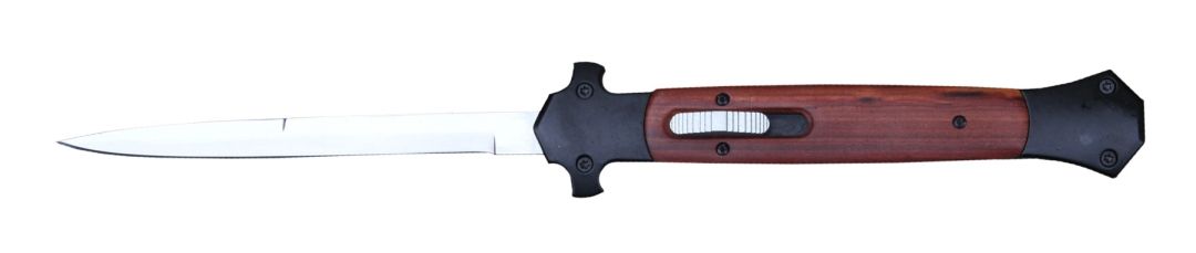MAGO 13" OTF AUTOMATIC KNIFE BLACK/WOOD (5.75" POLISH)