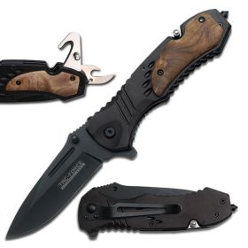 TAC-FORCE - SPRING ASSISTED KNIFE Black w/Wood