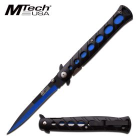Spring Assist Pocket Folding Knife Mtech Black Blue Tactical Stiletto Blade