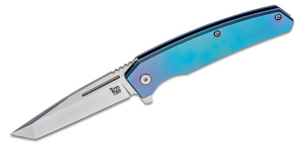 Ontario Ti-22 Ultrablue Folding Knife 3.03 in Satin Tanto Blade, Blue Ti
