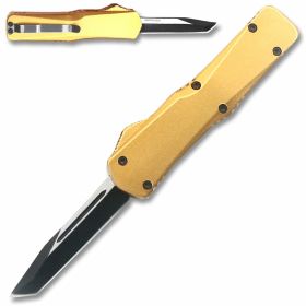 T944-GD - California Legal OTF Dual Action Knife (Gold) Tanto Blade