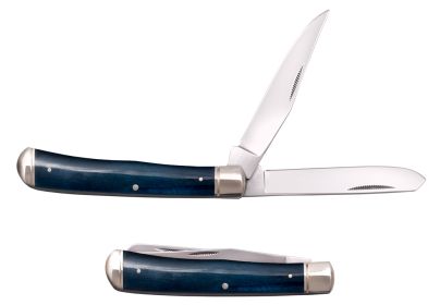 TRAPPER KNIFE  2 BLADES BLUE BONE HANDLE