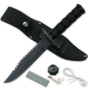 12 Inch Black Jungle Master Survival Knife With Kit
