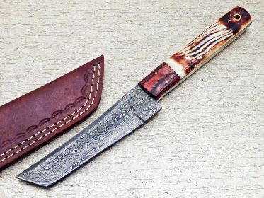 Custom Handmade Damascus Steel Hunting Tanto Knife 10 in
