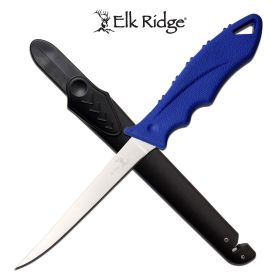 Elk Ridge 12 Inch Hunting Skinning Knife Blue Rubber Handle