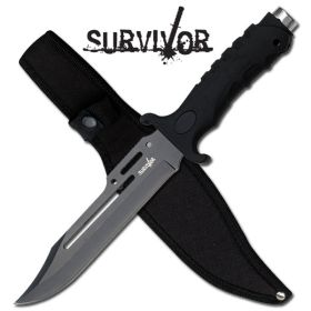 10 1/2 Inch Overall Black Rubber Grip Combat Knife With Sheath
