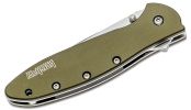 Kershaw 1660OL Ken Onion Leek Assisted Flipper Knife 3" Bead Blast Plain Blade, OD Green Aluminum Handle