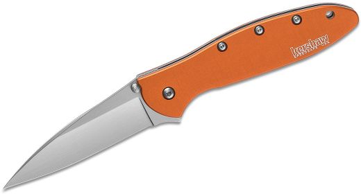 Kershaw 1660OR Ken Onion Leek Assisted Flipper Knife 3" Bead Blast Plain Blade, Orange Aluminum Handle