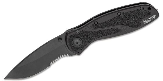 Kershaw Ken Onion Blur Folding Knife 3.375 in Black Combo Blade w/Serration