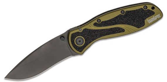 Kershaw Ken Onion Blur Folding Knife 3.375 in Black Plain Blade, Olive Drab Handle