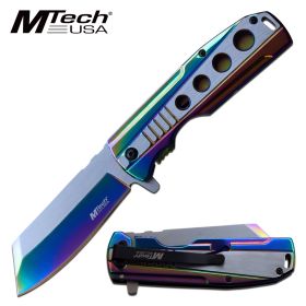 Spring Assist Folding Knife MTech Stainless Steel Rainbow 3.75 in Blade Tactical