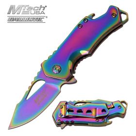 3 Inch Closed Bottle Opener Assisted Opening Knife Rainbow Blade