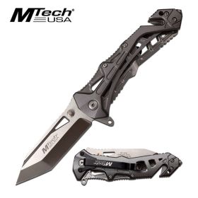 Gray Tactical Minimalist Slim Rescue Tanto Spring Assisted Knife