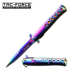 Spring Assisted Open RAINBOW Stiletto TACTICAL Folding Pocket Knife