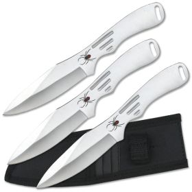 Throwing 3 Piece 8 in Silver Stainless Steel Knives with Spider Graphic