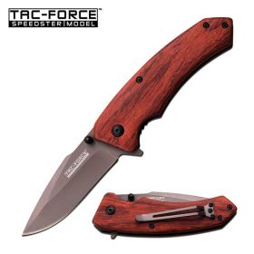Tac-Force Grey Ti-Coating Blade Spring Assisted Open Knife Wood Handle
