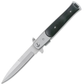 5 in Stiletto Blade Black Wood Handle Spring-Assisted Folding Knife
