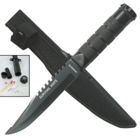 8.5" Black Emergency Survival Knife with Kit and Sheath