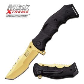 5 Inch MTech Xtreme Spring Assisted Gold Plate Knife With Black Handle