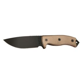 Ontario RAT-5 Fixed 5.0 in Black Blade Tan Micarta Handle